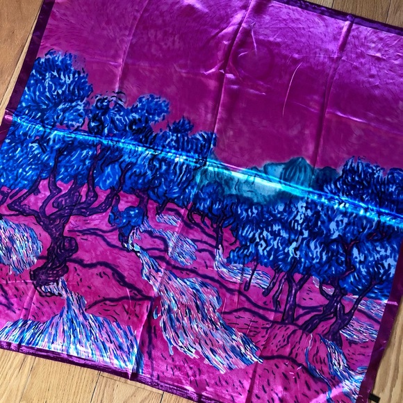 MOSI art scarf square bold pinks blue Van Gogh - Picture 2 of 11